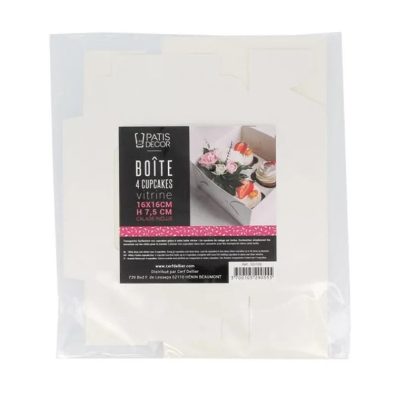 Boite 4 Cupcakes Blanche 16 X 16 Cm Patisdecor>Cerf Dellier New