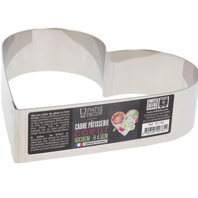 Cerf Dellier Cercles À Patisserie*Coeur A Mousse Inox H 4,5 Cm L 18 Cm Patisdecor