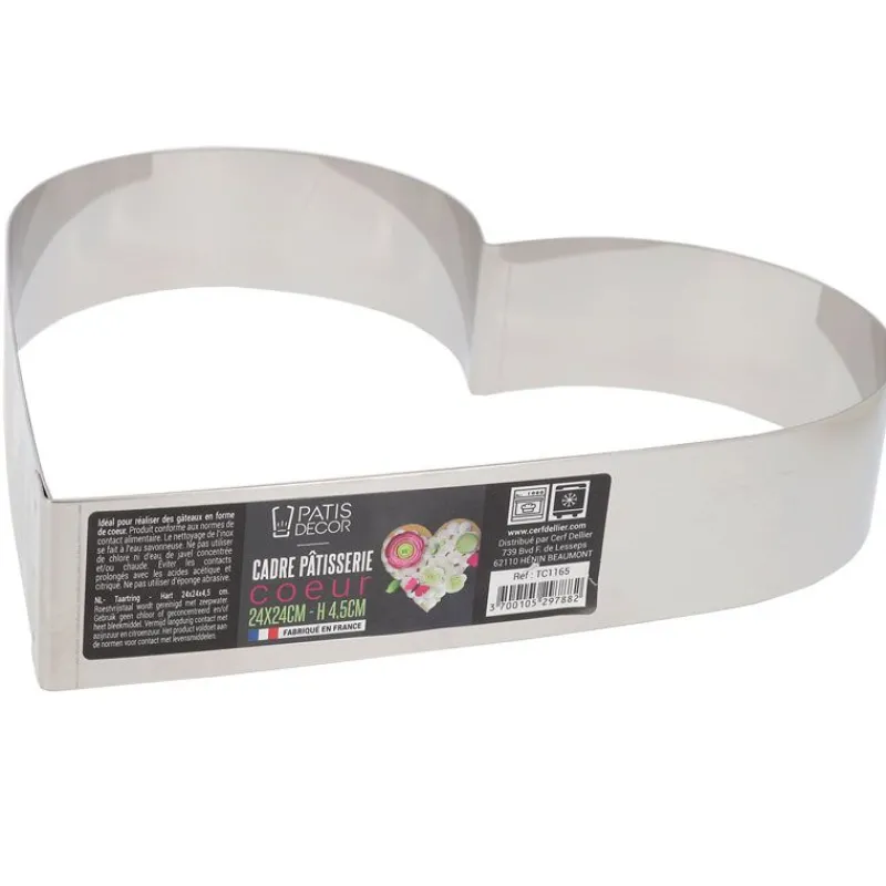 Cerf Dellier Cercles À Patisserie*Coeur A Mousse Inox H 4,5 Cm L 24 Cm Patisdecor