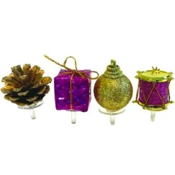 Décors De Noël Assortis Violet Dore Sur Pique (X4)>Cerf Dellier Hot