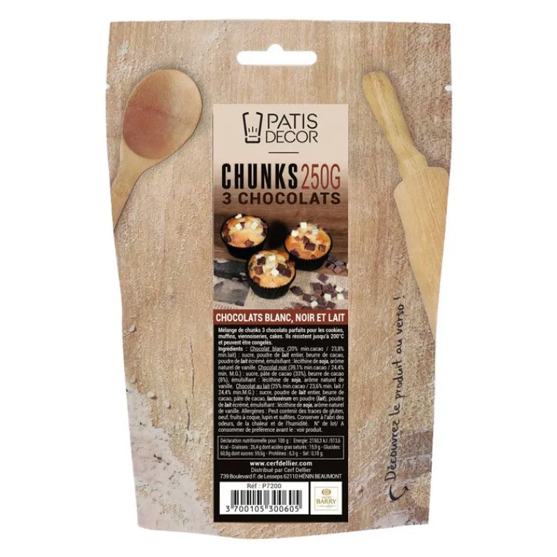 Cerf Dellier Chunks Et Pepites*Melange De Chunks Aux 3 Chocolats 250 G Patisdecor