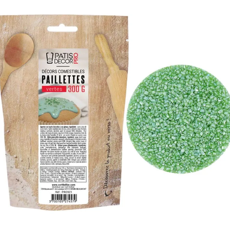Paillettes Comestibles Vertes Patisdecor Pro 300 G>Cerf Dellier New