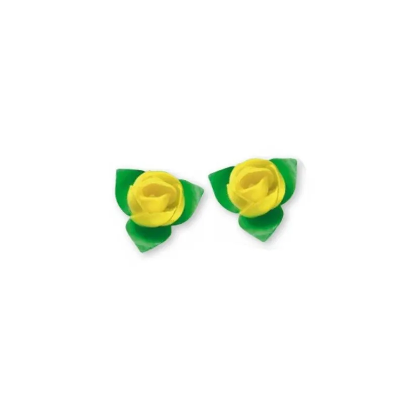 Roses Jaunes Avec Feuilles Patisdecor X10>Cerf Dellier New
