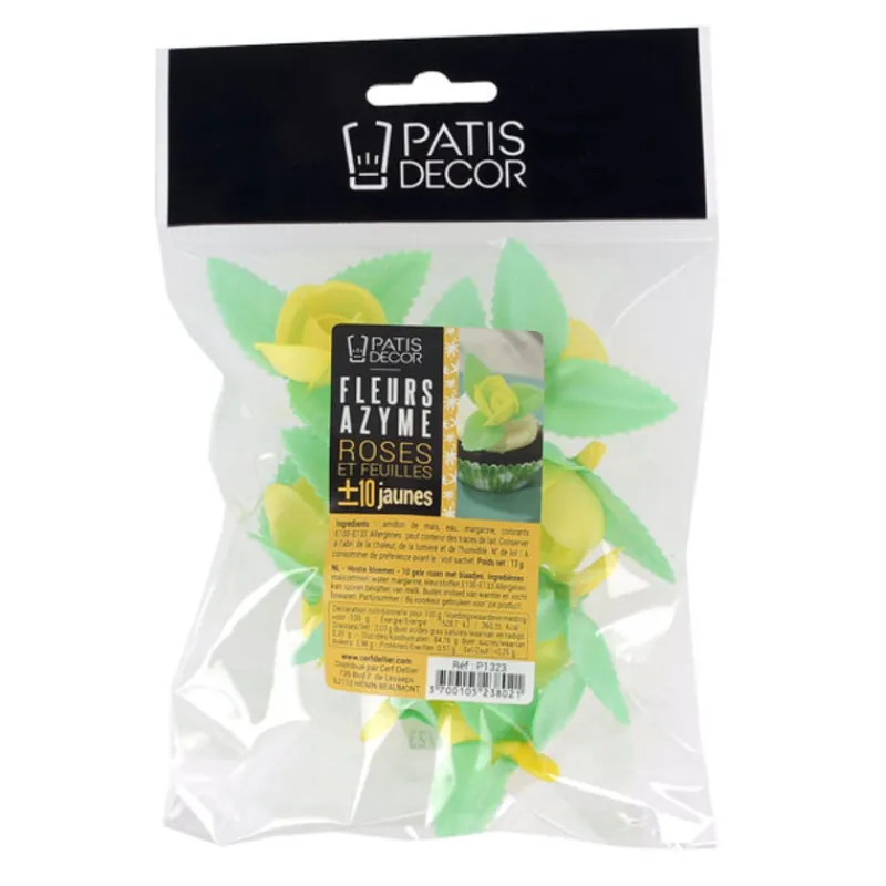 Roses Jaunes Avec Feuilles Patisdecor X10>Cerf Dellier New